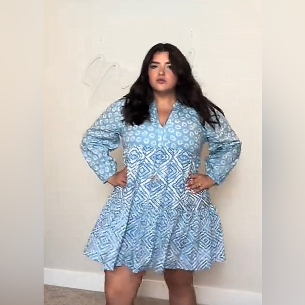 Jessica Simpson blue patchwork babydoll dress